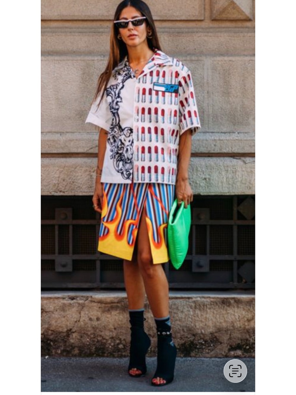 Prada  Runway Flame Print Striped Midi Skirt Size 40 Worn Once